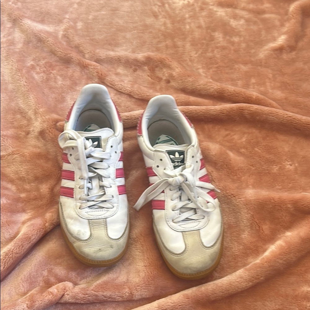 Adidas White Sneakers with Pink Accents